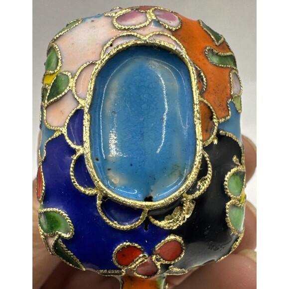 2 Cloisonné Vtg. Miniature Tea Pot Pots With Pink Rose Red Flowers - Picture 7 of 7